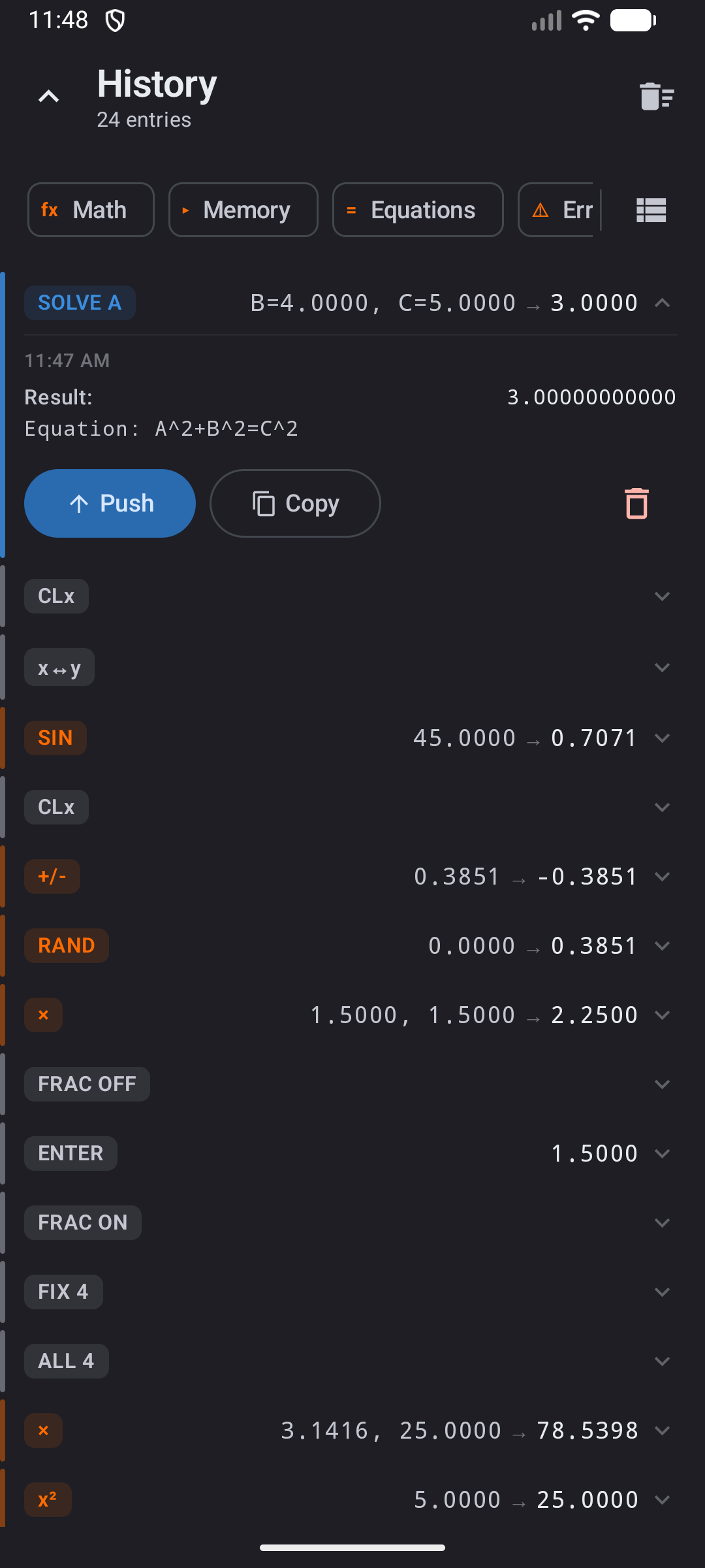 Calculation history